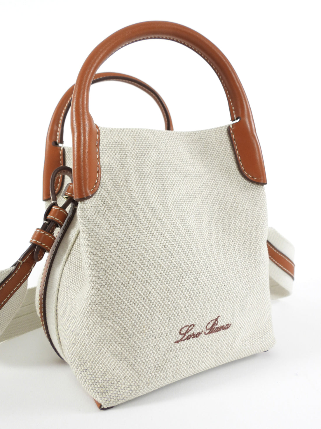 Loro Piana Micro Bale Canvas Toile and Leather Two Way Tote Bag