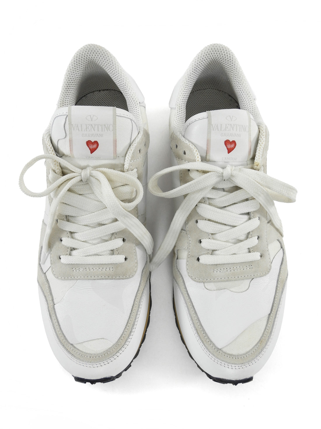 Valentino White Leather and Suede Rockstud Rockrunner Sneakers - 40