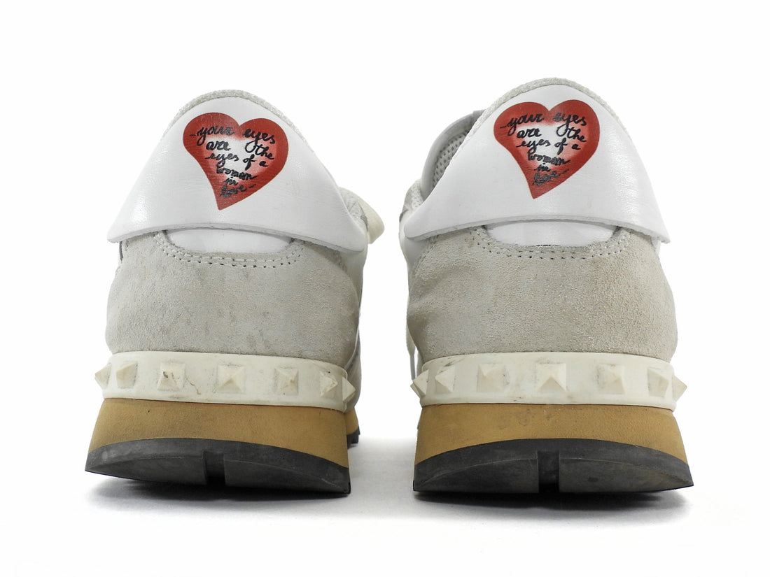 Valentino White Leather and Suede Rockstud Rockrunner Sneakers - 40