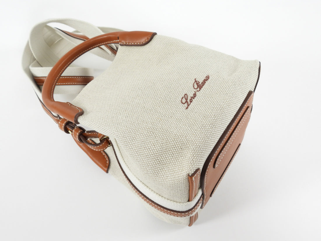 Loro Piana Micro Bale Canvas Toile and Leather Two Way Tote Bag
