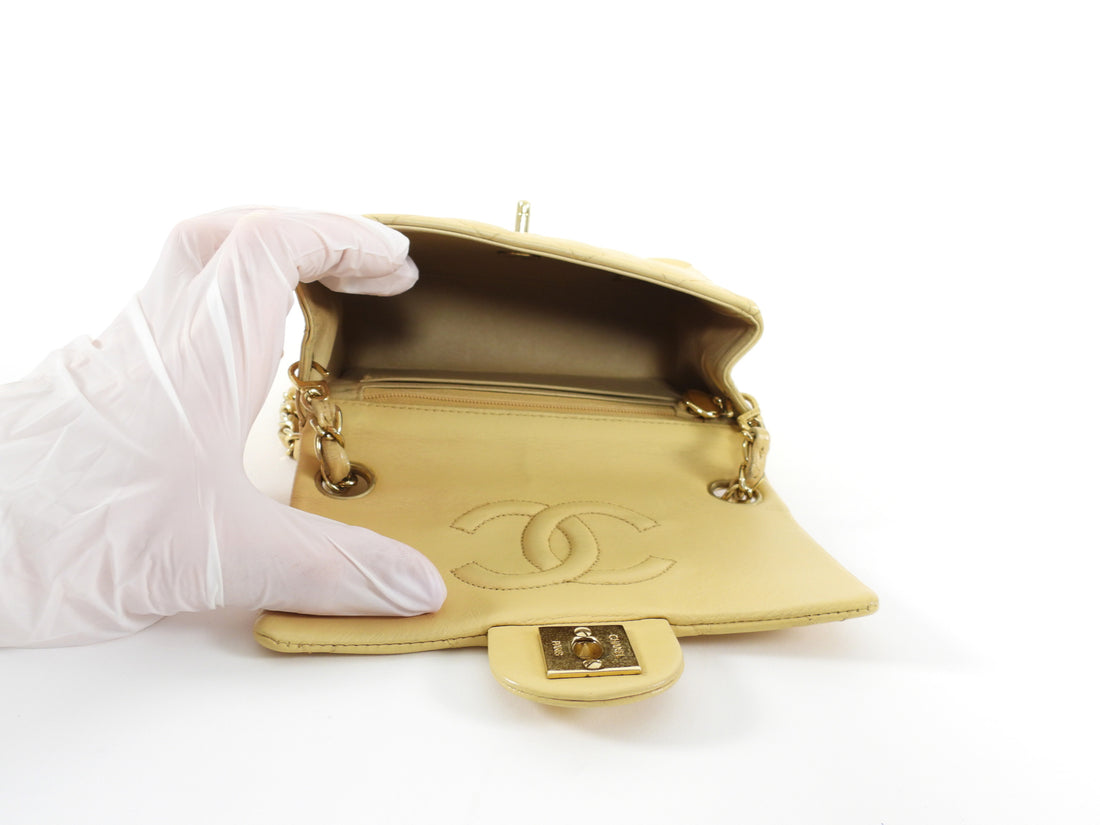 Chanel Vintage 2004 Beige Mini Square Classic Flap Bag GHW