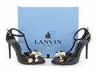 Lanvin Black Gold Leather Pearl Payette Beaded T-Strap Heels - 37