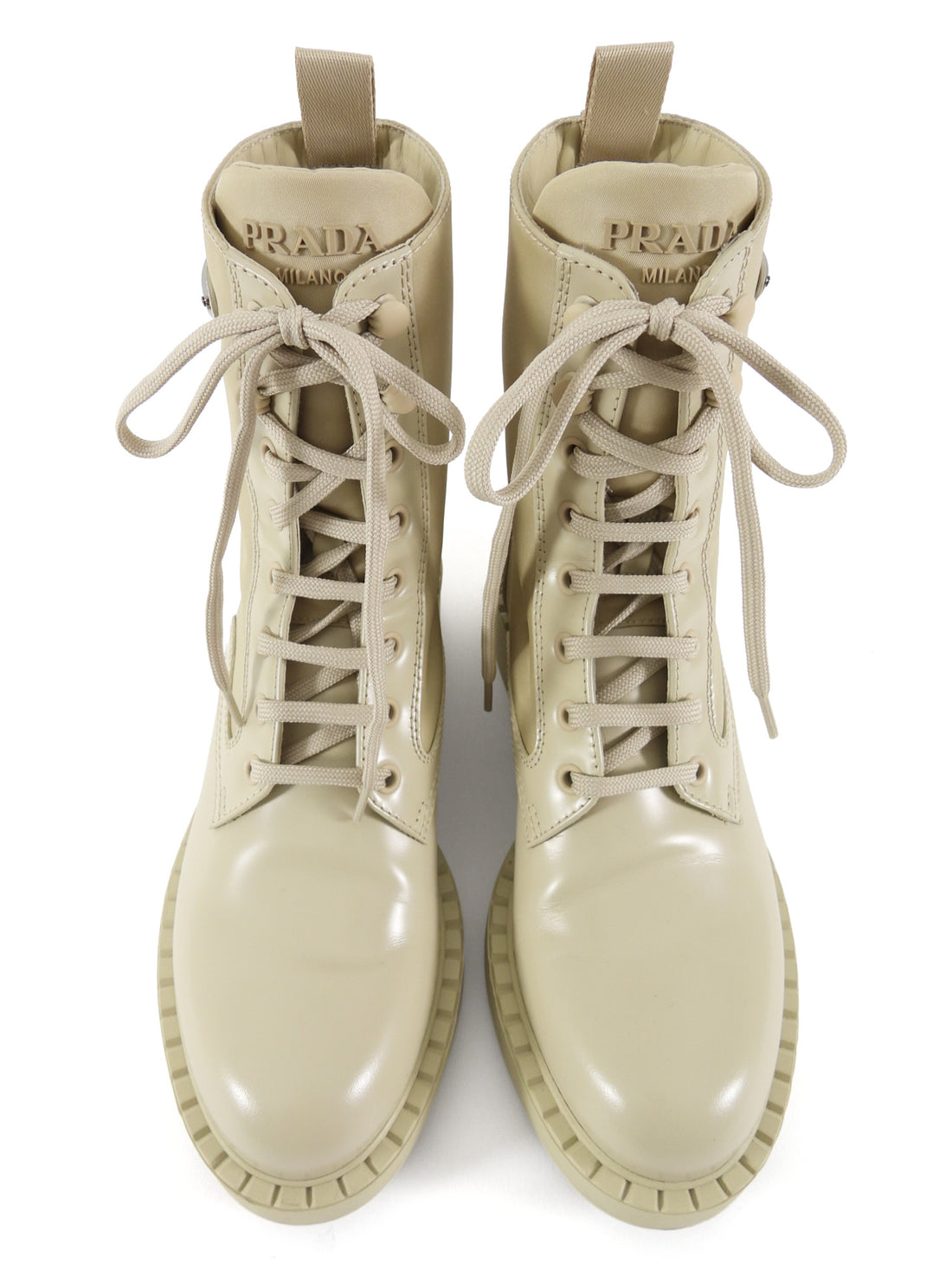 Prada Brushed Leather and Re-Nylon Ankle Boot Desert Beige - 39