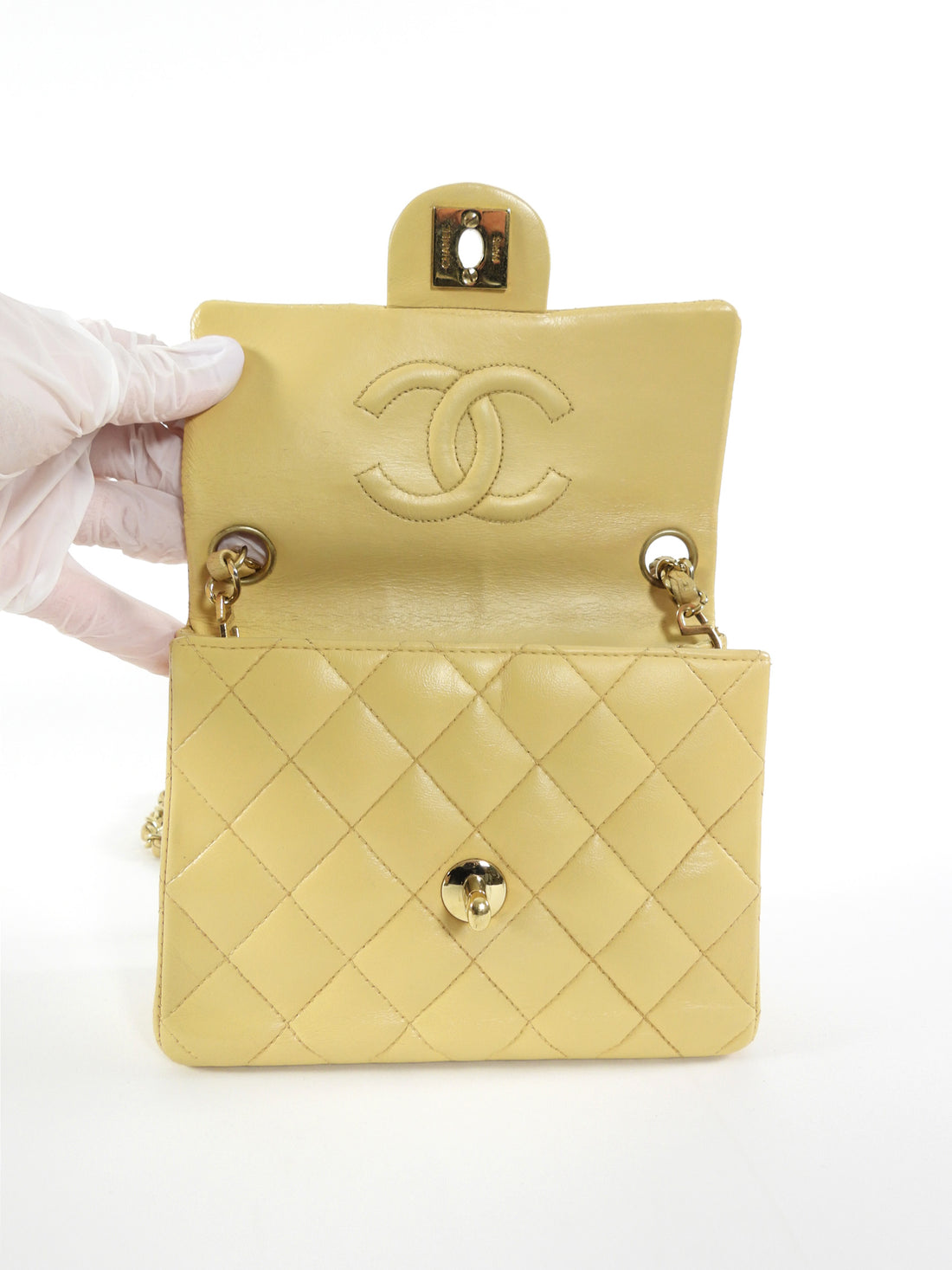Chanel Vintage 2004 Beige Mini Square Classic Flap Bag GHW
