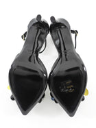 Lanvin Black Gold Leather Pearl Payette Beaded T-Strap Heels - 37