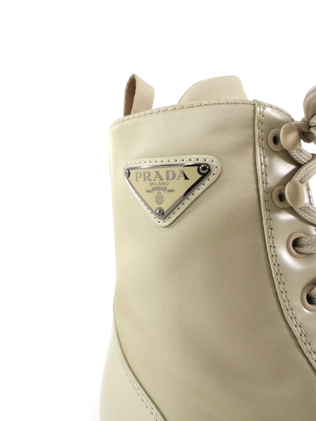 Prada Brushed Leather and Re-Nylon Ankle Boot Desert Beige - 39