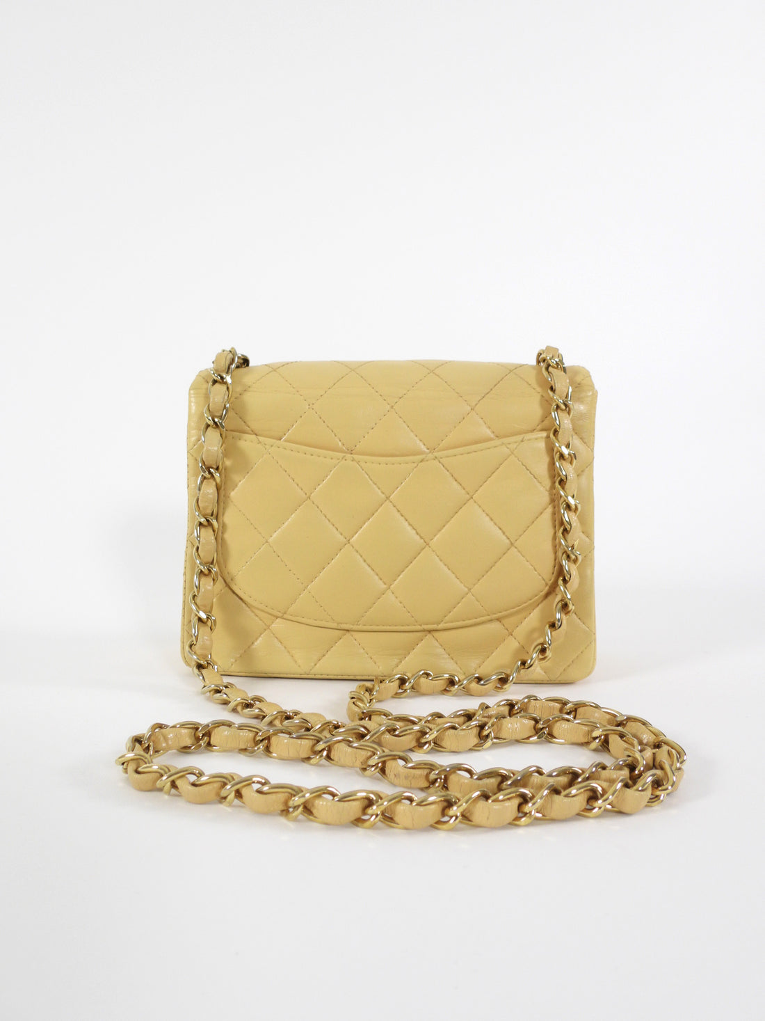 Chanel Vintage 2004 Beige Mini Square Classic Flap Bag GHW