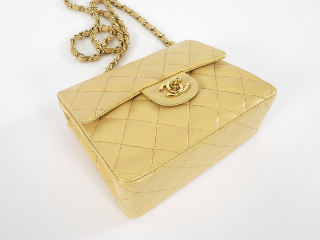 Chanel Vintage 2004 Beige Mini Square Classic Flap Bag GHW