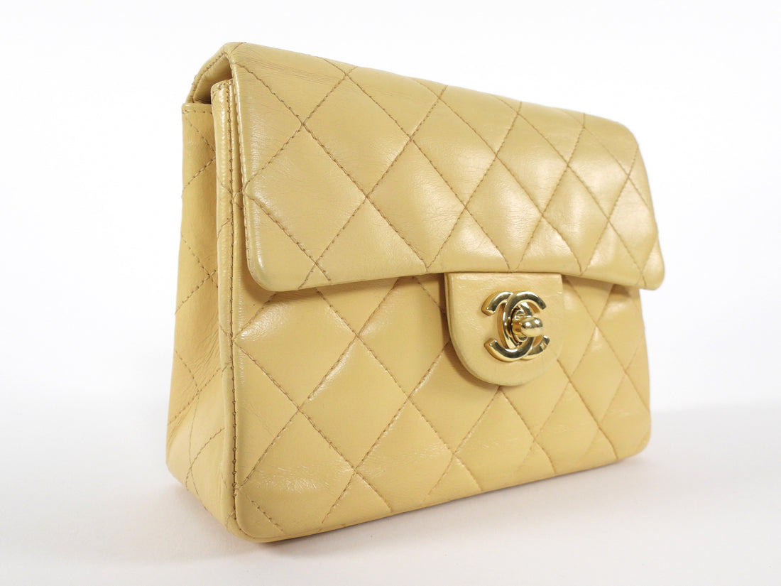 Chanel Vintage 2004 Beige Mini Square Classic Flap Bag GHW