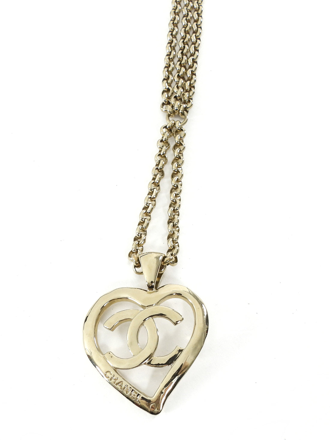 Chanel Light Gold Tone B22 P Chain Belt with CC Dangling Heart