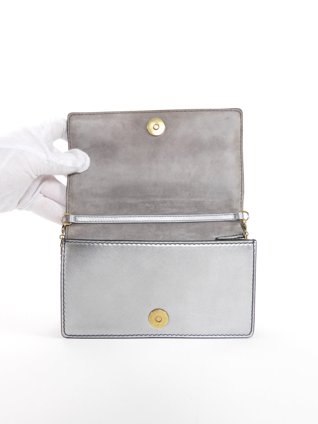 Christian Dior Metallic Silver Calfskin J'ADIOR Leather Wallet on Chain