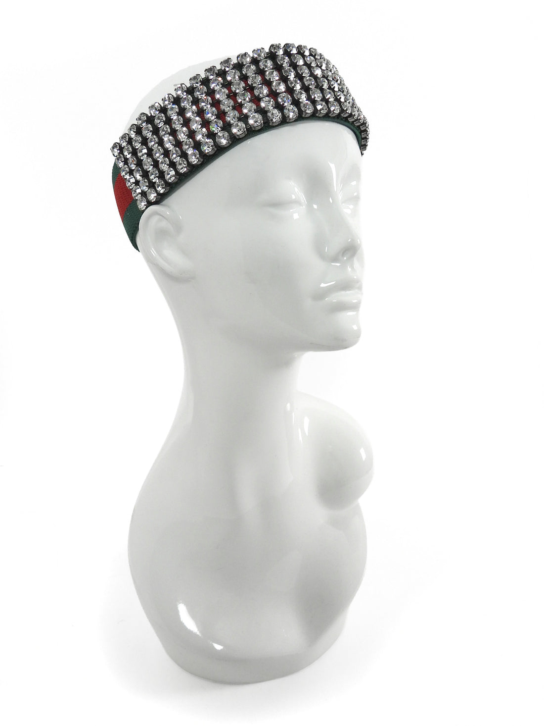 Gucci Red Green Striped Web Rhinestone Headband