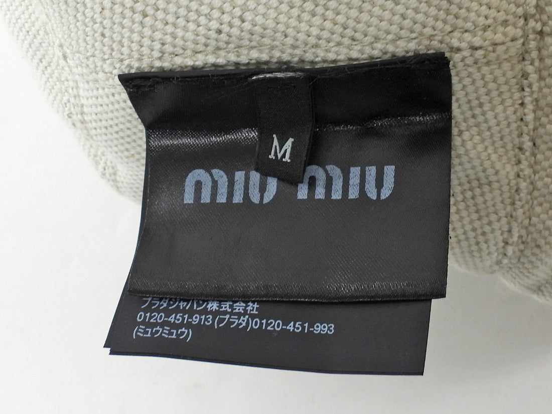 Miu Miu Navy Beige Stripe Canvas Reversible Logo Bucket Hat - M