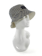 Miu Miu Navy Beige Stripe Canvas Reversible Logo Bucket Hat - M