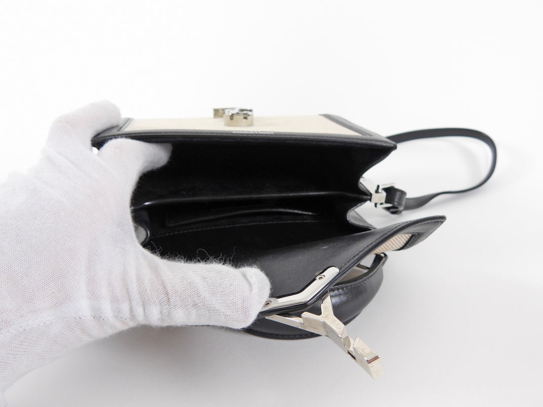 Saint Laurent Mini Cassandra Canvas and Black Leather Top Handle Bag