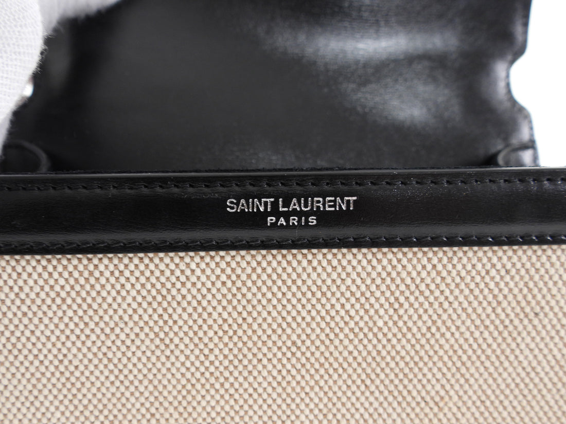Saint Laurent Mini Cassandra Canvas and Black Leather Top Handle Bag