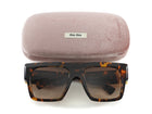 Miu Miu Brown Honey Havana Acetate Square Goldtone Logo Temple Sunglasses 10WS