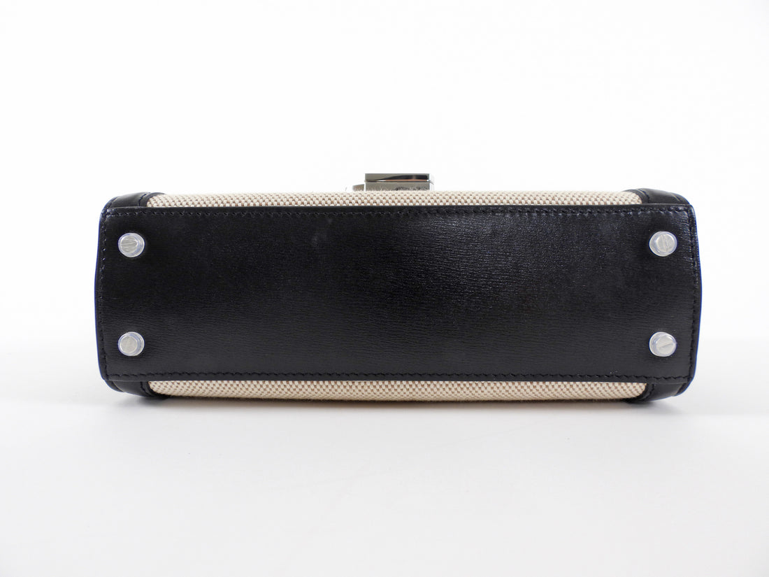 Saint Laurent Mini Cassandra Canvas and Black Leather Top Handle Bag