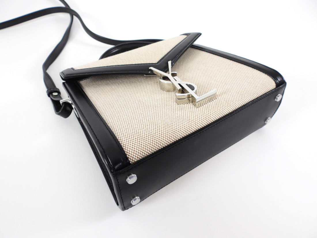 Saint Laurent Mini Cassandra Canvas and Black Leather Top Handle Bag