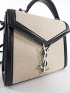 Saint Laurent Mini Cassandra Canvas and Black Leather Top Handle Bag