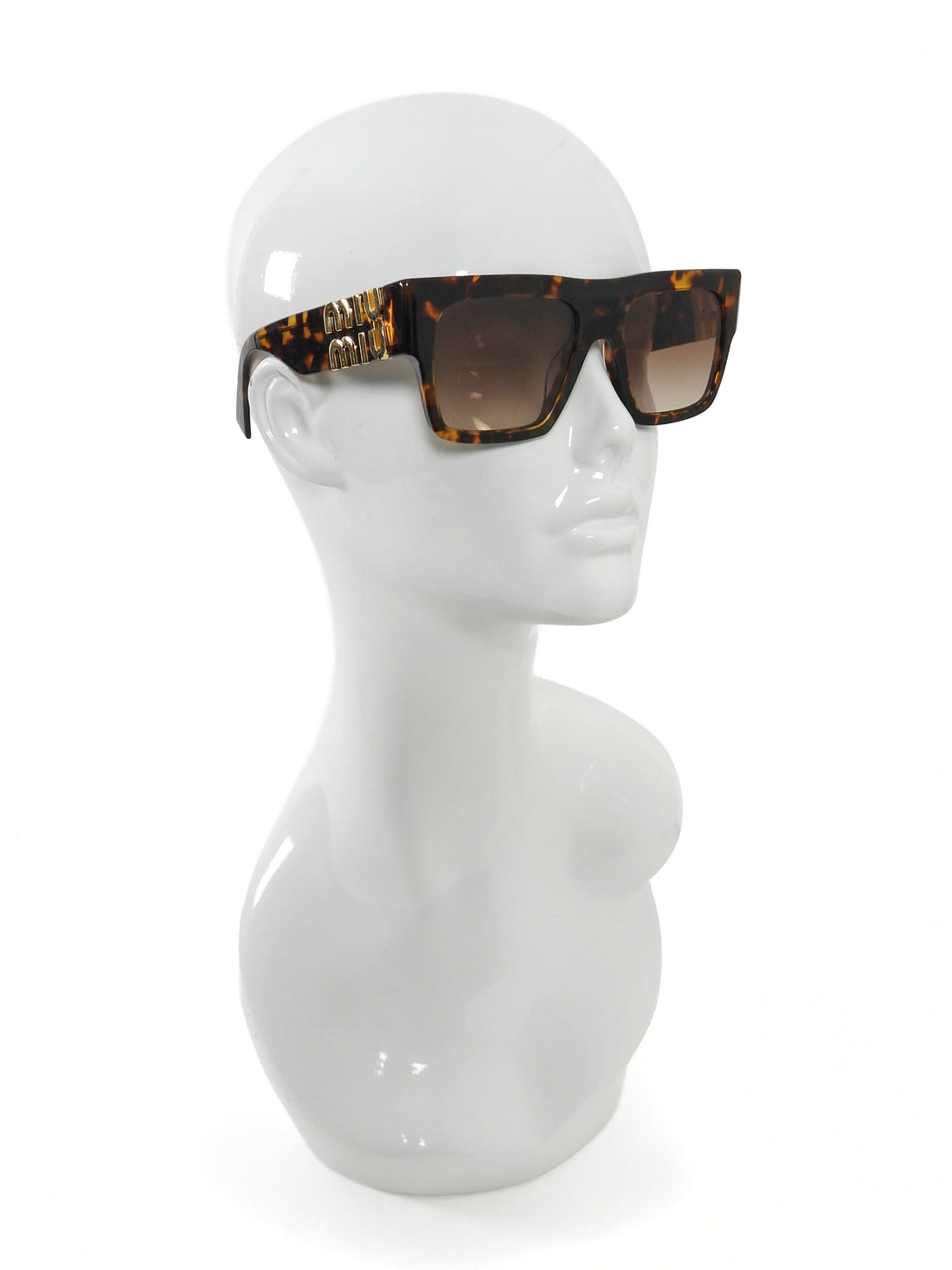 Miu Miu Brown Honey Havana Acetate Square Goldtone Logo Temple Sunglasses 10WS