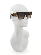 Miu Miu Brown Honey Havana Acetate Square Goldtone Logo Temple Sunglasses 10WS