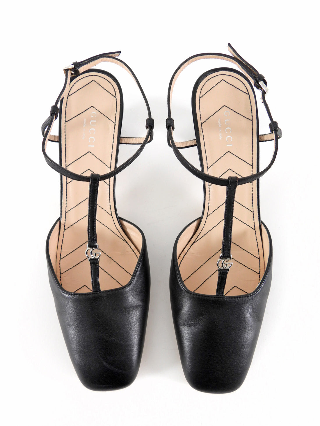 Gucci Double G T-Bar Leather Pumps Black - 39.5