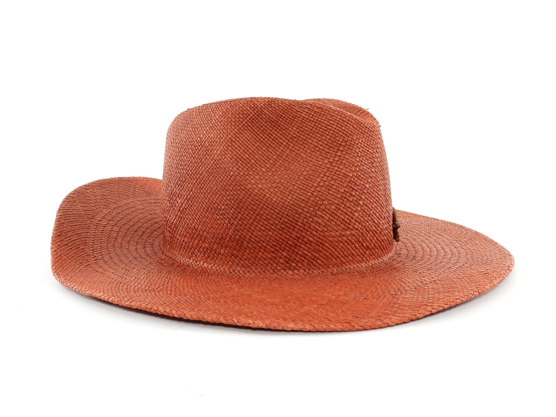 Ruslan Baginskiy Rust Orange Woven Straw Fedora Hat - M