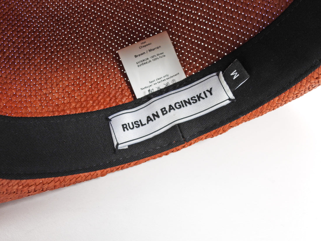 Ruslan Baginskiy Rust Orange Woven Straw Fedora Hat - M