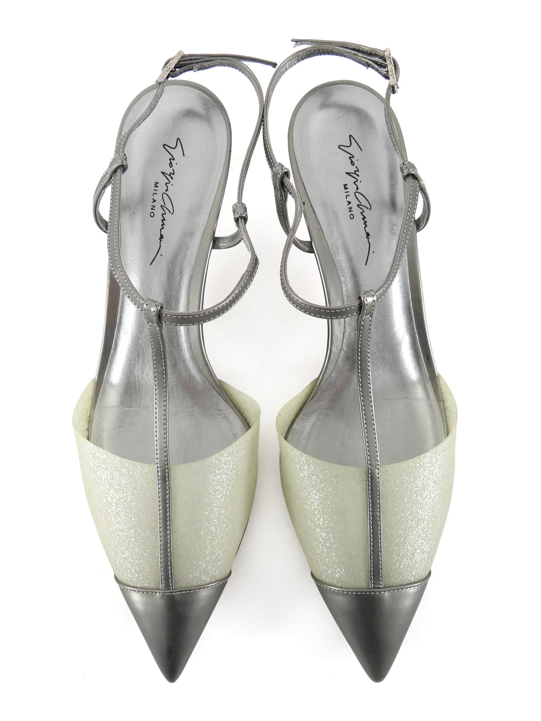 Giorgio Armani T-Strap Kitten Heels Silver - 40