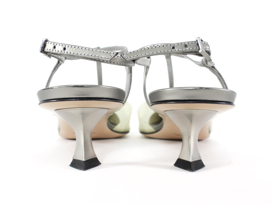 Giorgio Armani T-Strap Kitten Heels Silver - 40