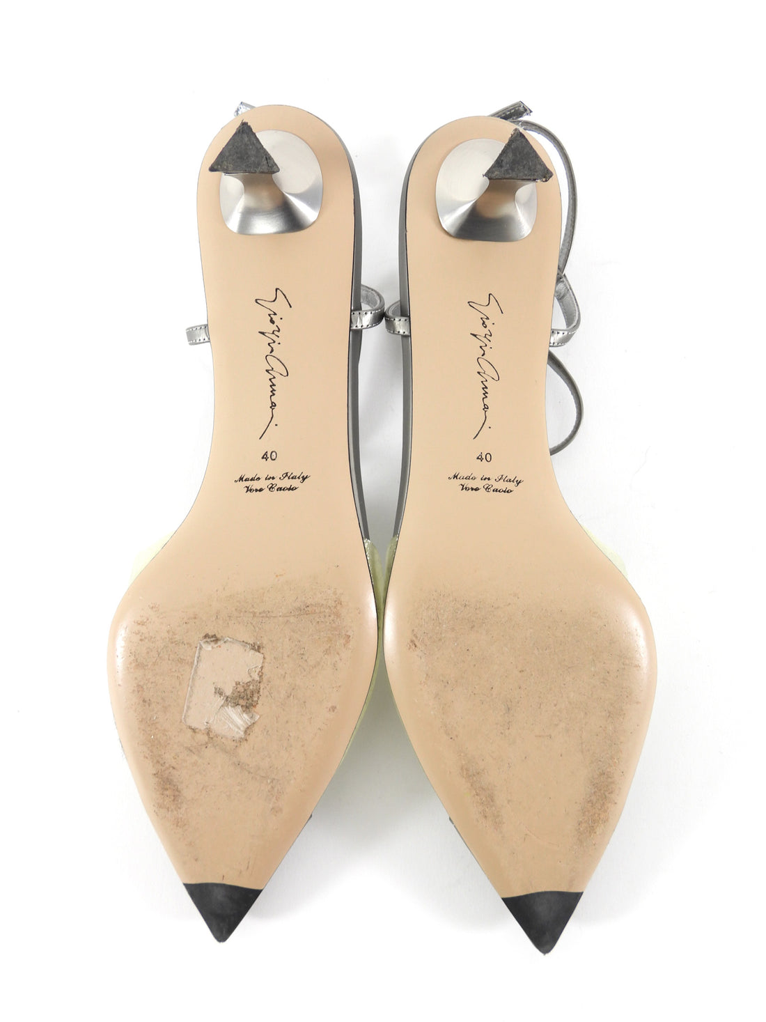 Giorgio Armani T-Strap Kitten Heels Silver - 40