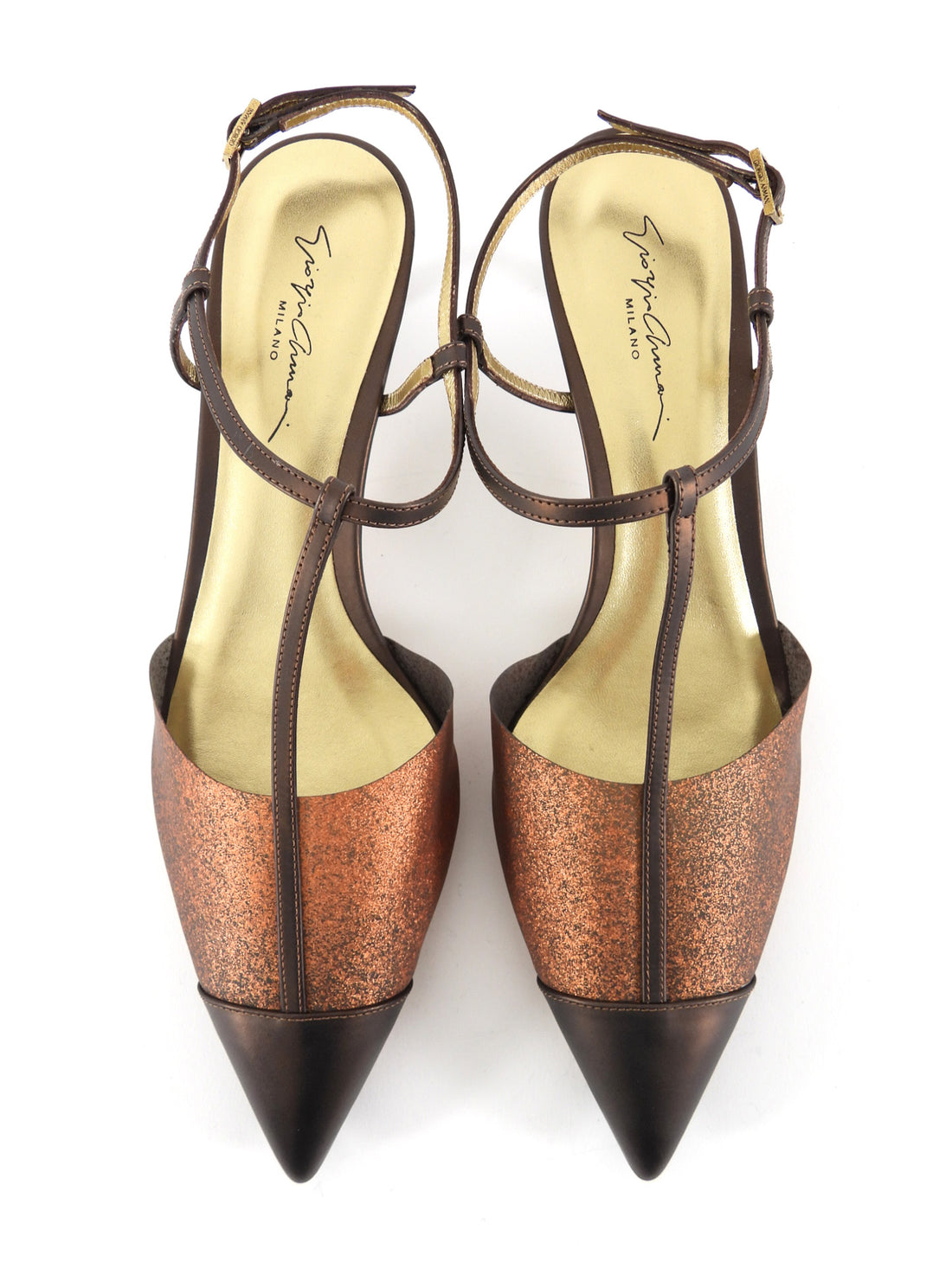 Giorgio Armani T-Strap Kitten Heels Bronze - 40