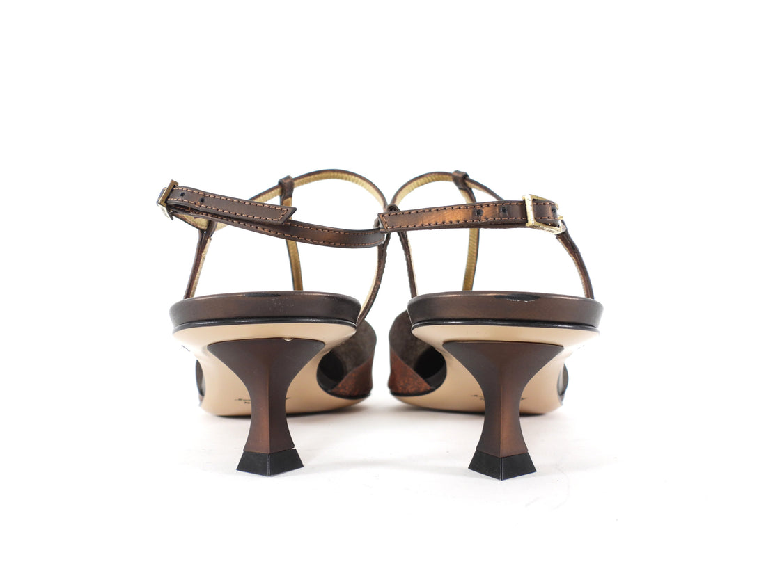 Giorgio Armani T-Strap Kitten Heels Bronze - 40