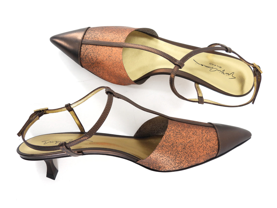 Giorgio Armani T-Strap Kitten Heels Bronze - 40