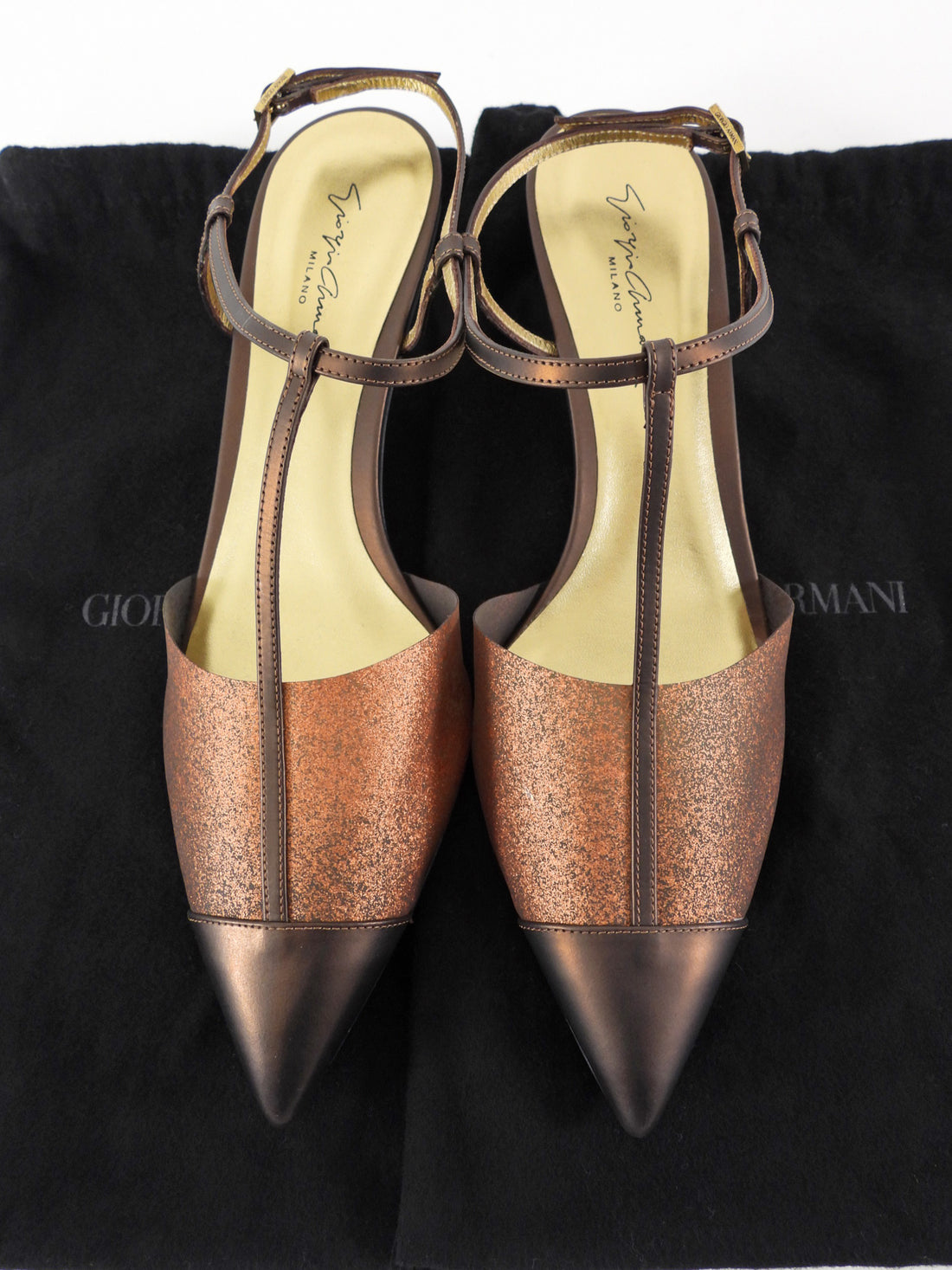 Giorgio Armani T-Strap Kitten Heels Bronze - 40