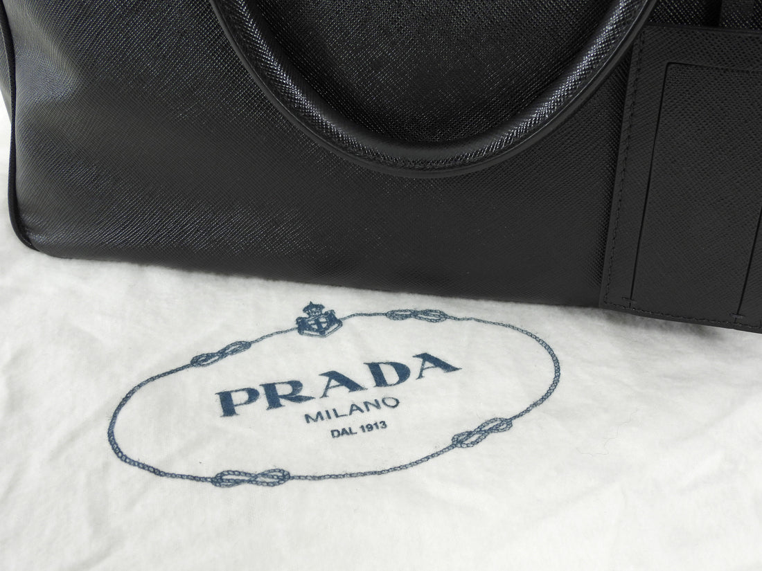 Prada Black Saffiano Leather Triangle Logo Briefcase