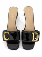 Dior C'est Dior Heeled Patent Leather Slides Black With Gold Hardware - 39