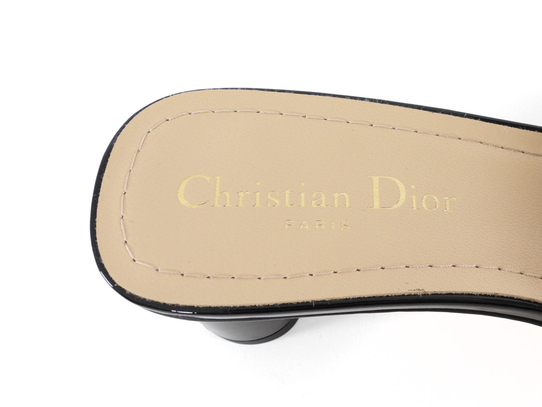 Dior C'est Dior Heeled Patent Leather Slides Black With Gold Hardware - 39