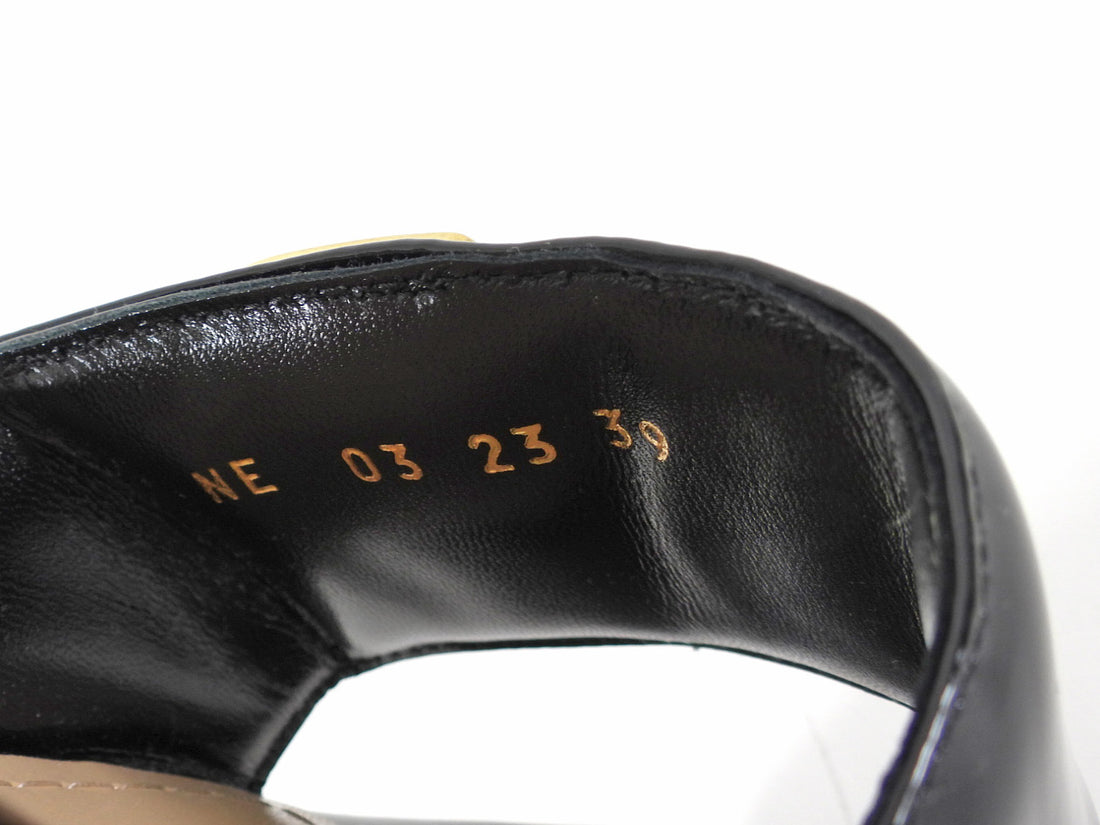 Dior C'est Dior Heeled Patent Leather Slides Black With Gold Hardware - 39