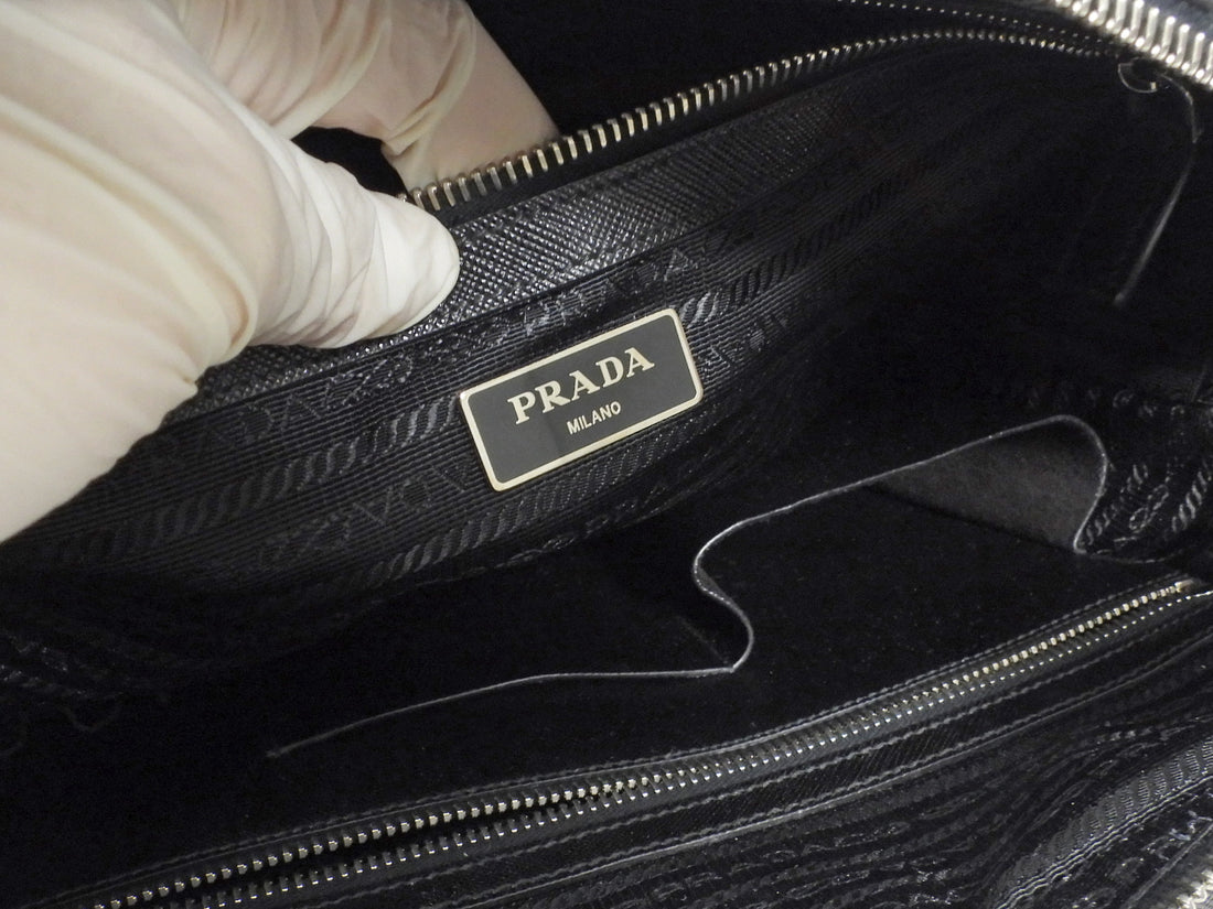 Prada Black Saffiano Leather Triangle Logo Briefcase