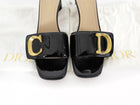 Dior C'est Dior Heeled Patent Leather Slides Black With Gold Hardware - 39