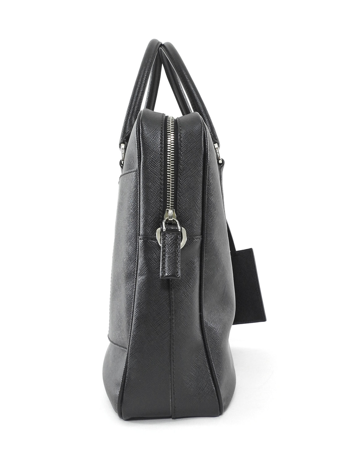 Prada Black Saffiano Leather Triangle Logo Briefcase