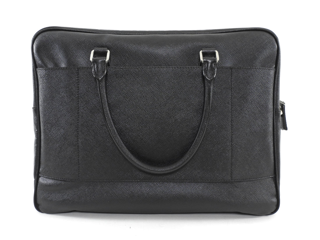 Prada Black Saffiano Leather Triangle Logo Briefcase