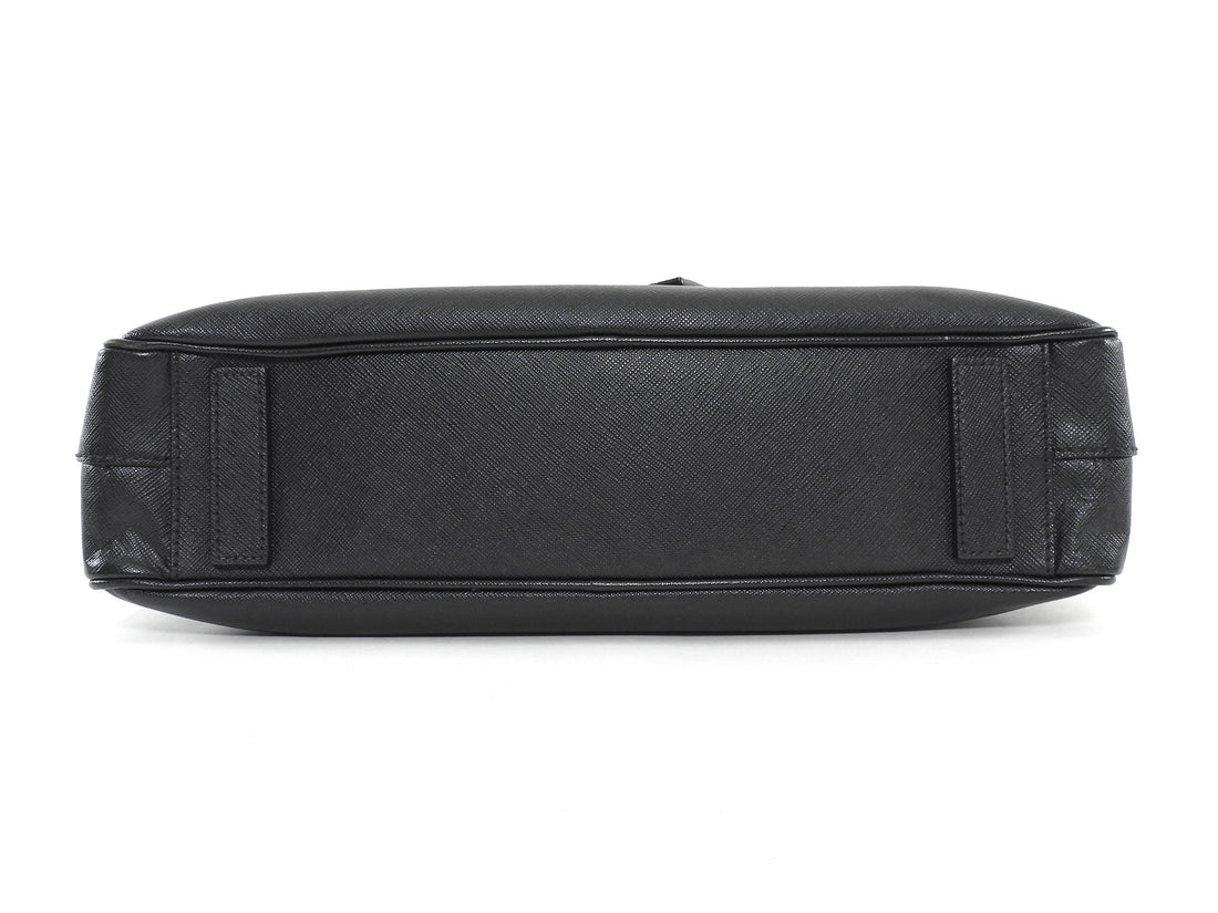 Prada Black Saffiano Leather Triangle Logo Briefcase