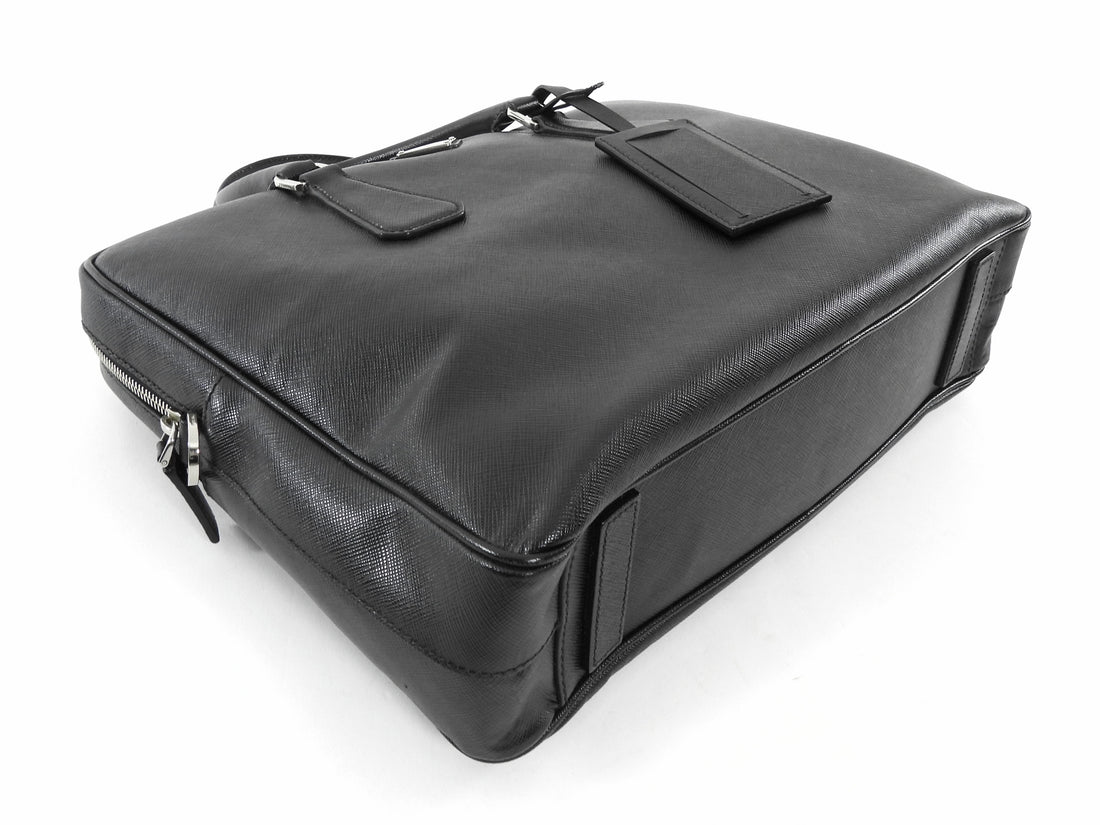 Prada Black Saffiano Leather Triangle Logo Briefcase