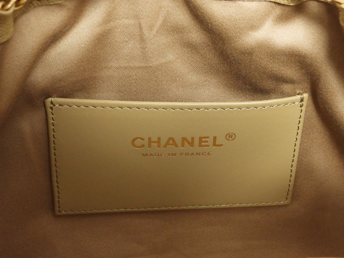 Chanel Beige 25 Matte Gold Drawstring Quilted Caviar Leather Chain Hobo Bag