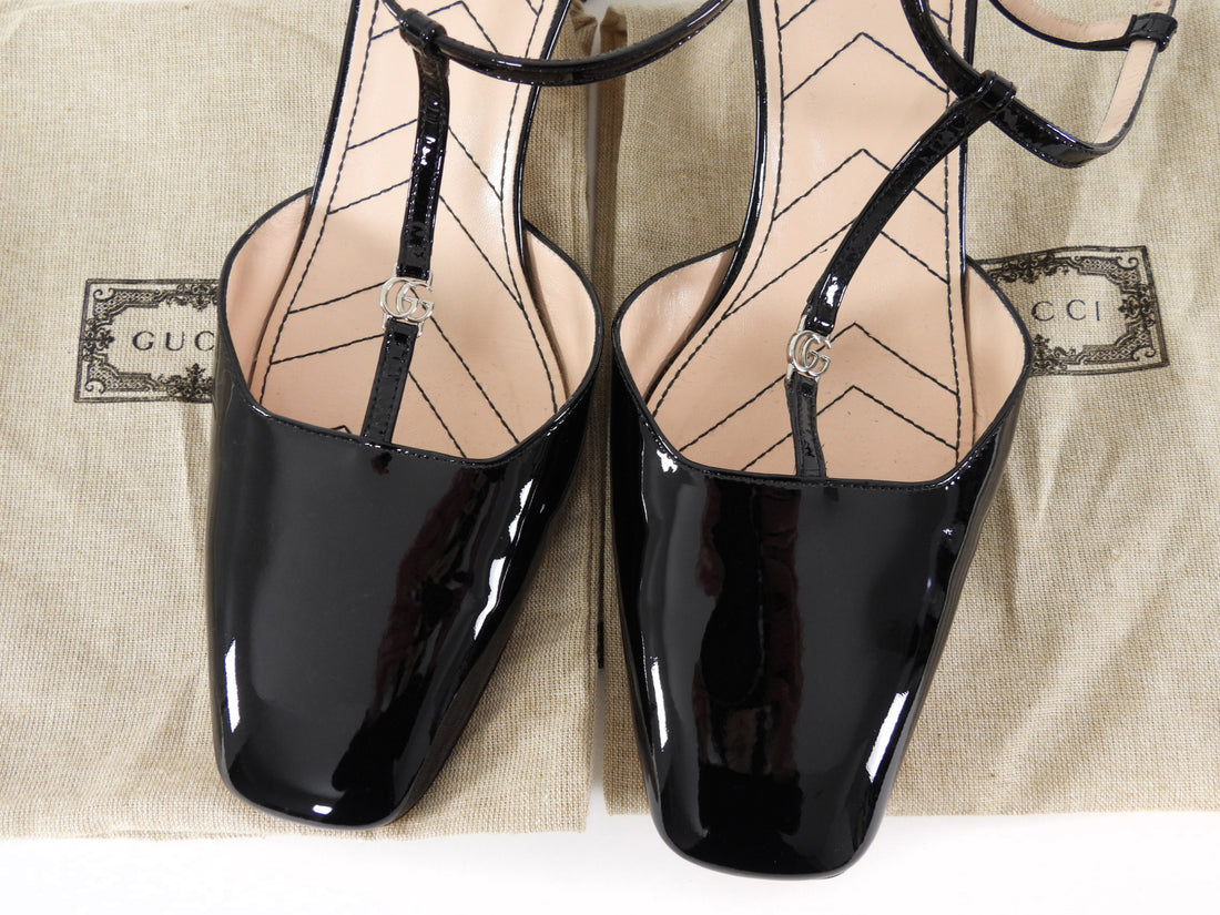Gucci Double G T-Bar Patent Leather Pumps Black - 40