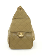 Chanel Beige 25 Matte Gold Drawstring Quilted Caviar Leather Chain Hobo Bag