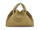 Chanel Beige 25 Matte Gold Drawstring Quilted Caviar Leather Chain Hobo Bag